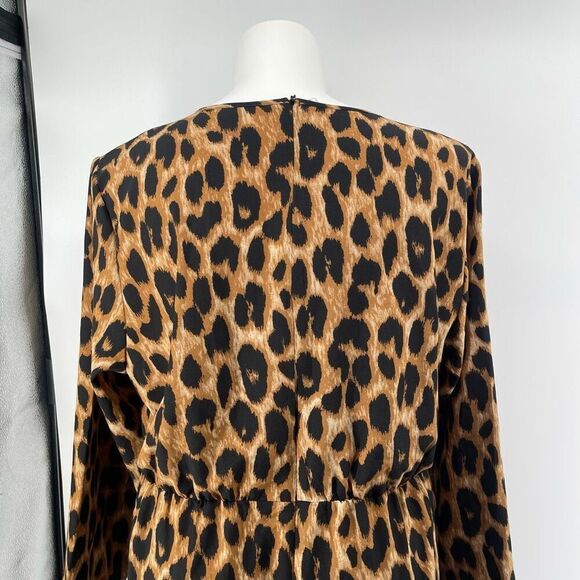 SHEIN Curve Leopard Print Midi Dress 3XL Elastic Waist Long Sleeve ~48” - Picture 10 of 16